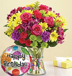 Happy Birthday Arrangement with Balloon at Carolyn's Gift Creations