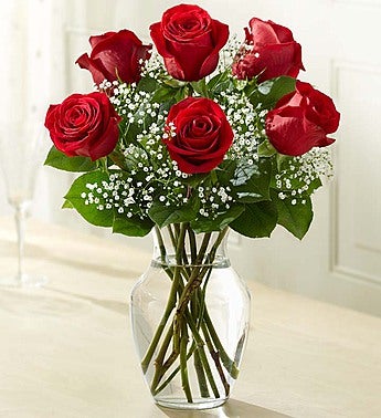6 Red Premium roses in vase at Carolyn's Gift Creations