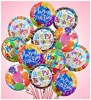 Bouquet of Happy Birthday Mylar balloons at Carolyn's Gift Creations