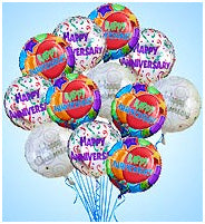 Bouquet of Happy Anniversary Mylar balloons at Carolyn's Gift Creations