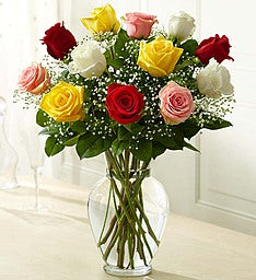 12 Mixed Premium Roses in Vase at Carolyn's Gift Creations