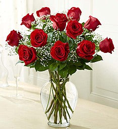 12 Red Premium Roses in Vase at Carolyn's Gift Creations
