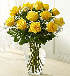 12 Yellow Premium Roses in Vase at Carolyn's Gift Creations