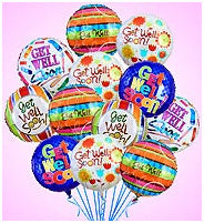 Bouquet of Get Well Mylar balloons at Carolyn's Gift Creations